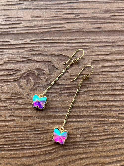 Boucles d oreille pendantes en plaqué or et cristal AB aux multiples reflets