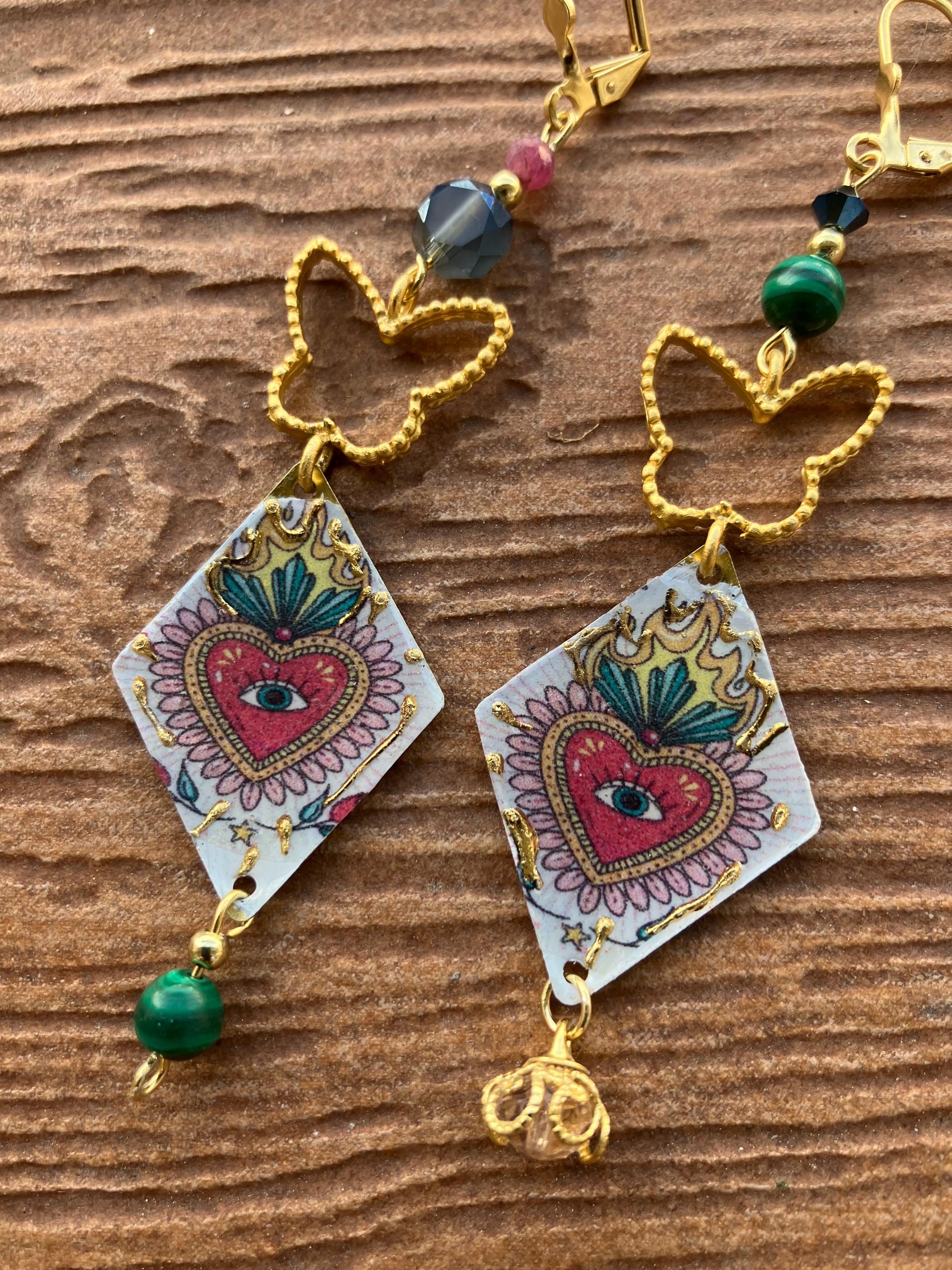 boucles artistiques laiton peint Naelatelier romantiques cœur dépareillées