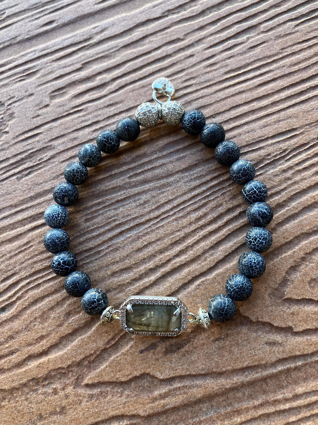 Bracelet semi précieuses jaspe et labradorite, argent 925