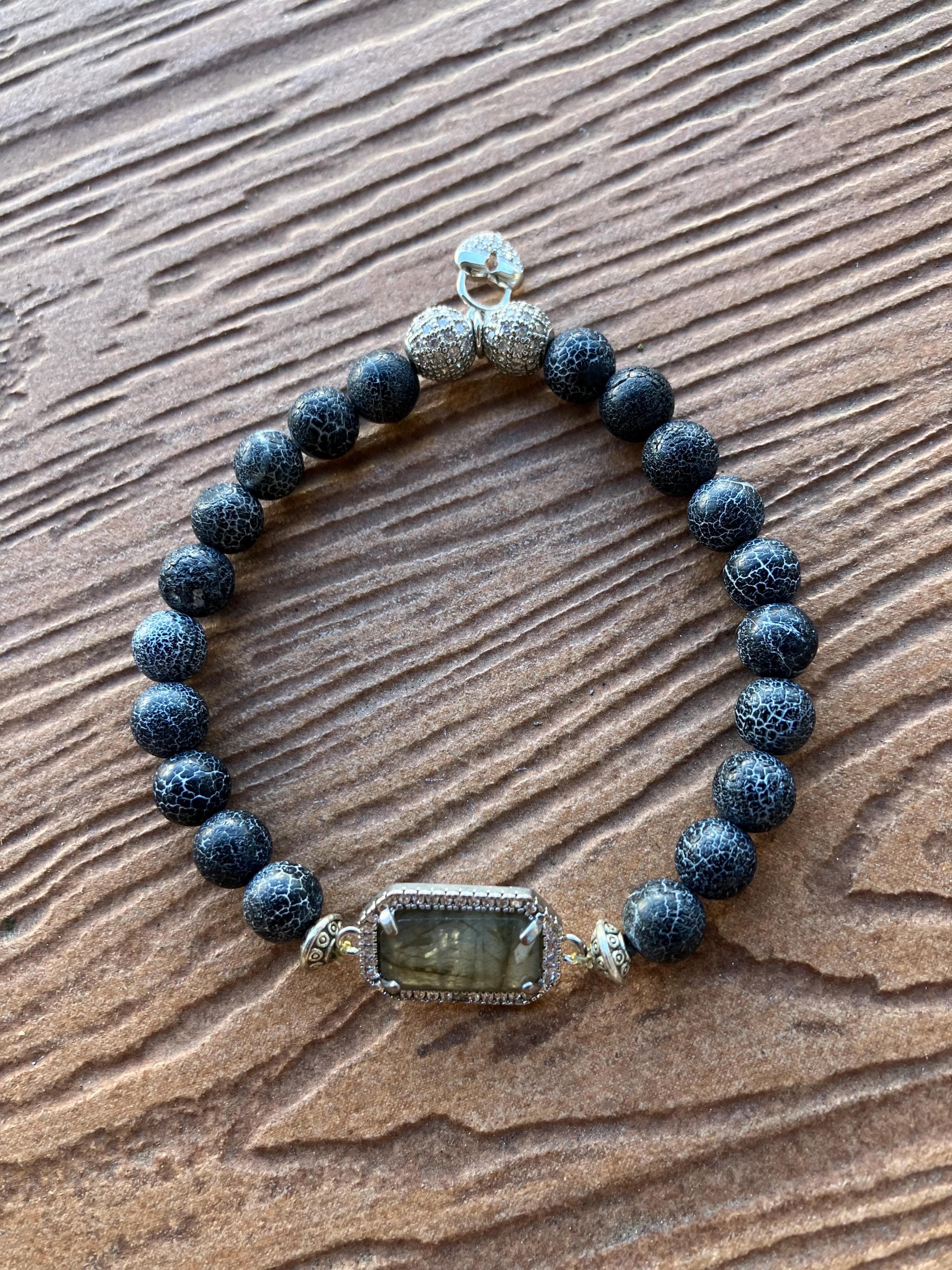 Bracelet semi précieuses jaspe et labradorite, argent 925