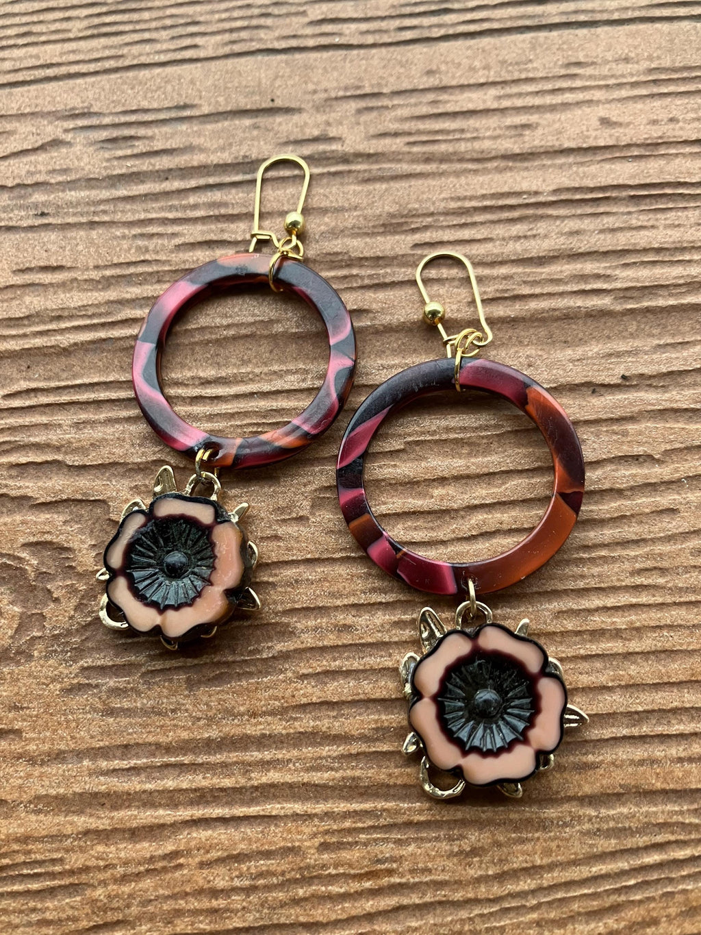 boucles créole artistiques hivernales romantiques en résine acétate et verre Picasso tchèque, boucles originales, anneaux