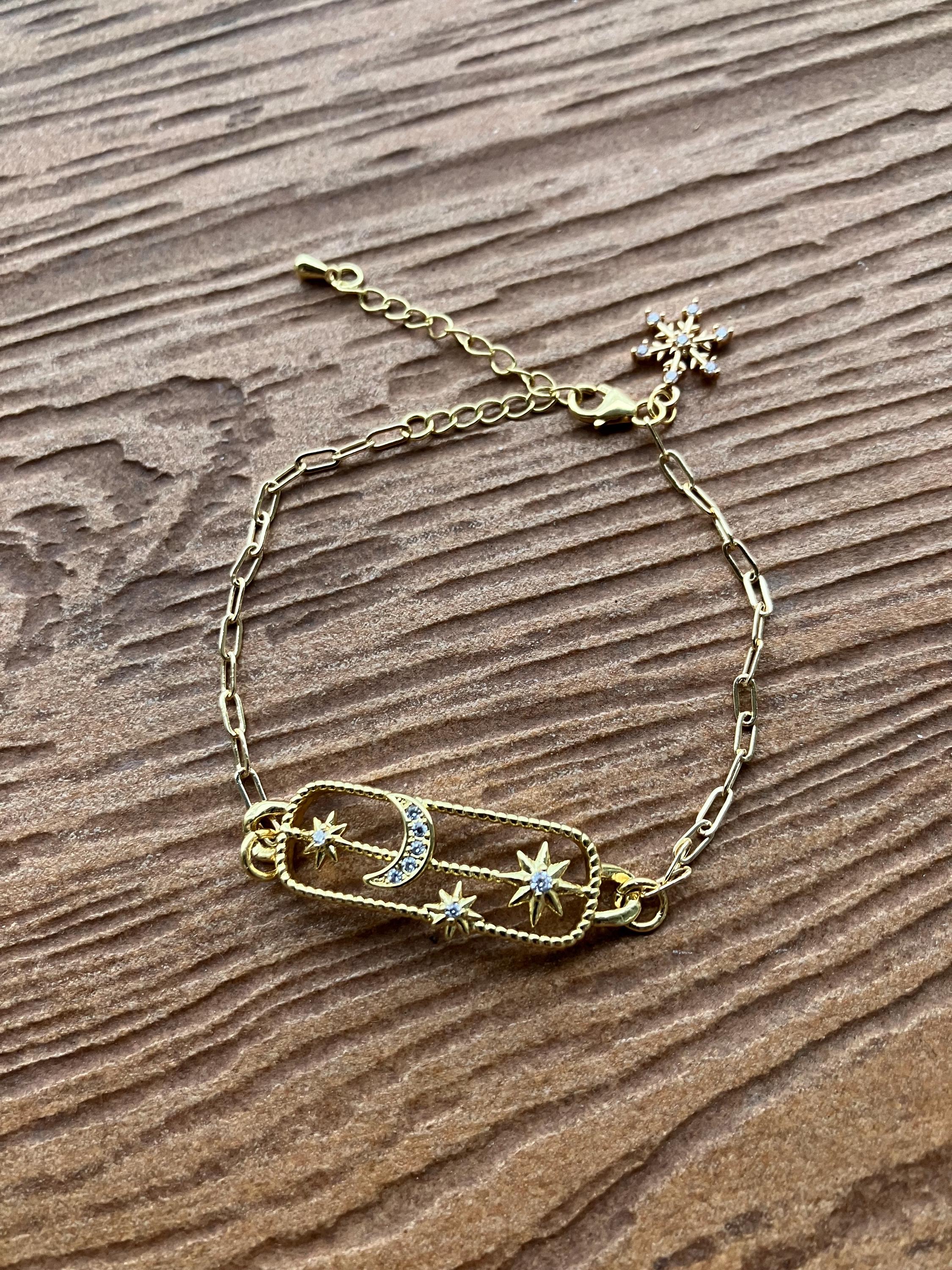 bracelet chic minimaliste constellations en plaqué or 18 carats et zircons