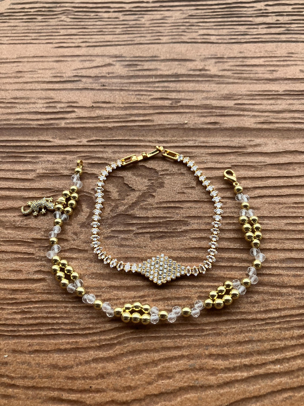 ensemble bracelets modernes en plaqué or 18 carats semi précieuse cristal de roche et zircons