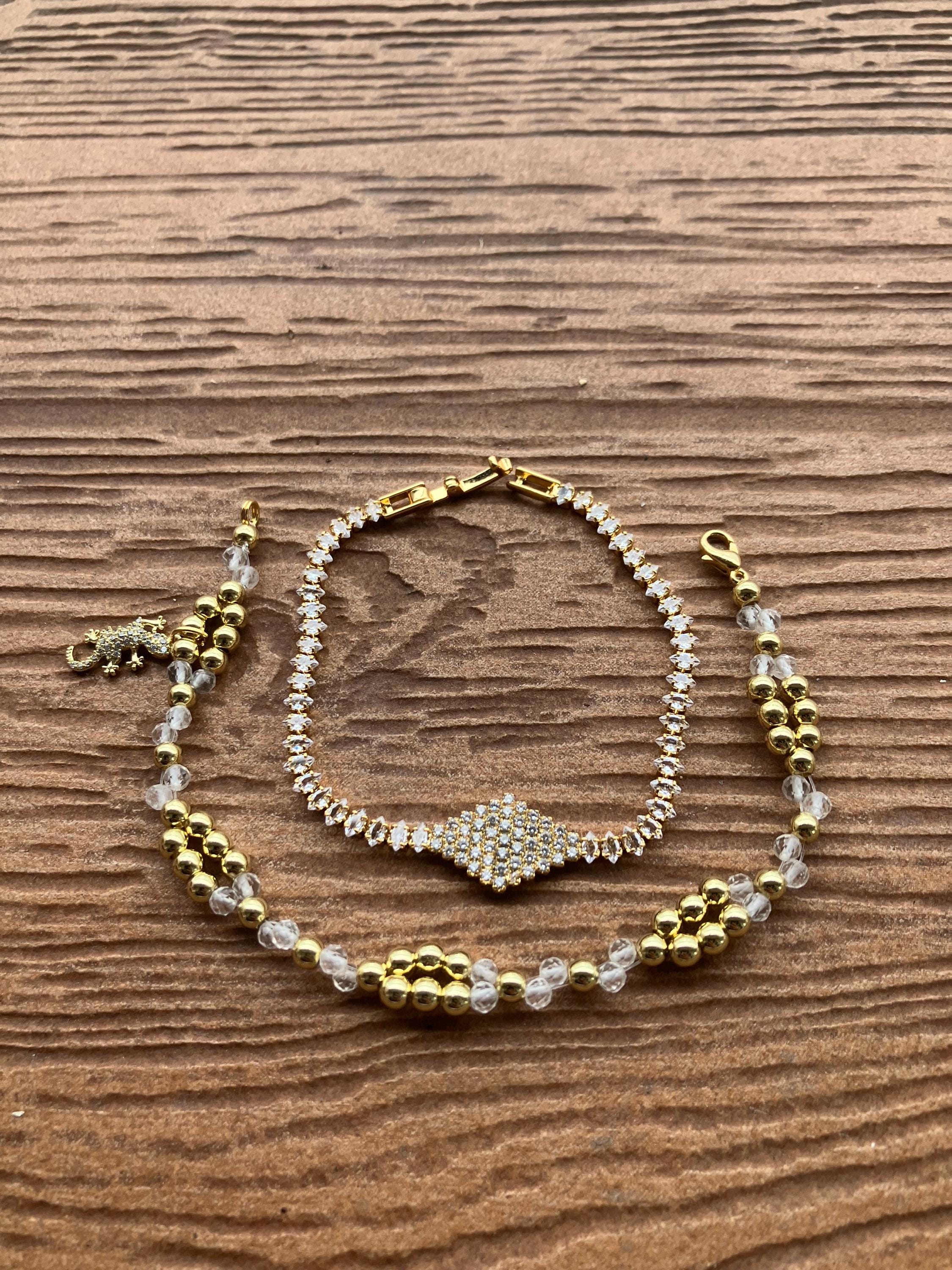 ensemble bracelets modernes en plaqué or 18 carats semi précieuse cristal de roche et zircons