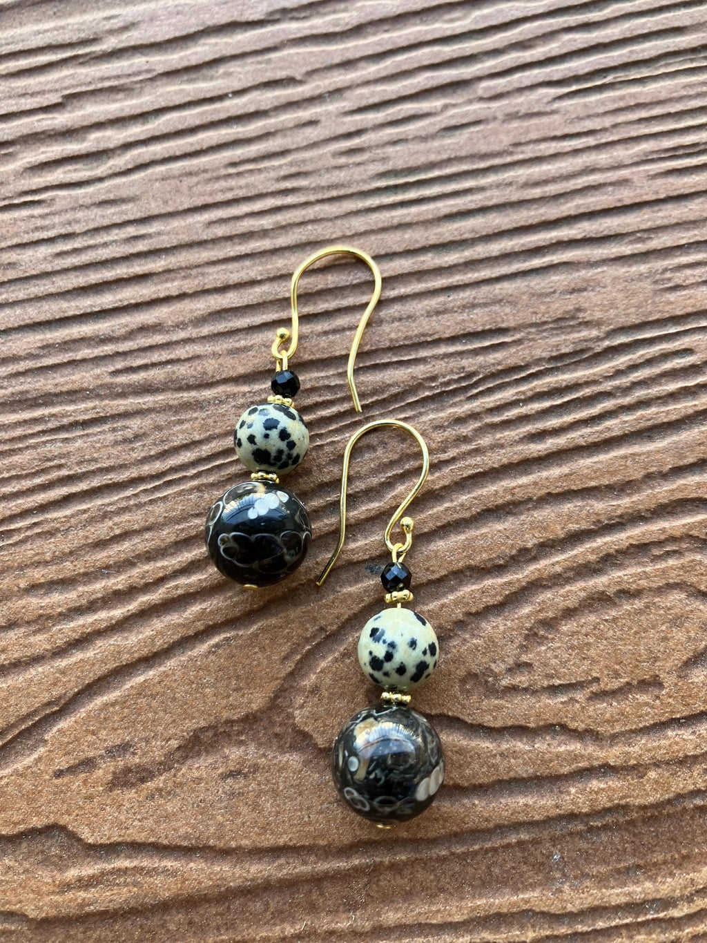 boucles semi précieuse, boucles en jaspe dalmatien, obsidienne flocon de neige café, boucles ethniques