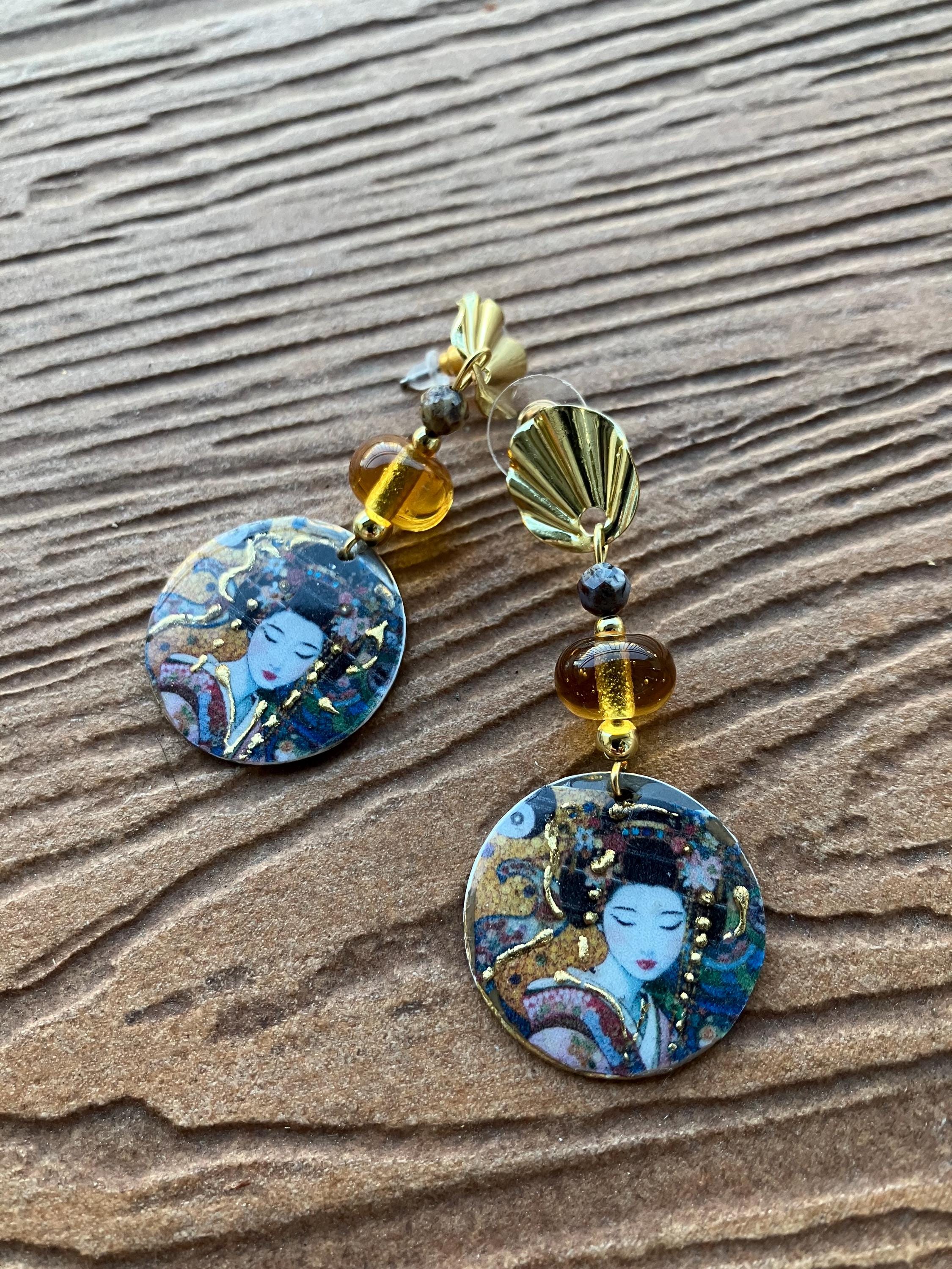 boucles japonisantes bohème chic marron et jaune, naelatelier